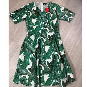 Mint Limit Green Tropical Palm Leaf Wrap Dress Short Sleeve Large NWT